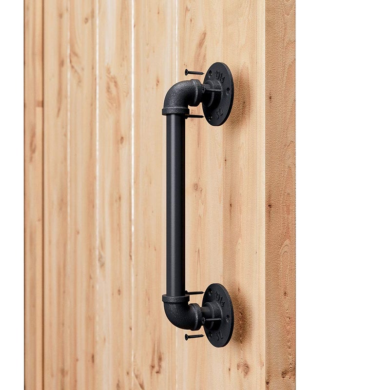 SMARTSTANDARD 11â€ Pipe Barn Door Handle, Black Rustic Industrial Grab Bar, Towel Bar, Handrail and Pull for Stairs, Gate, Garage - Image 1